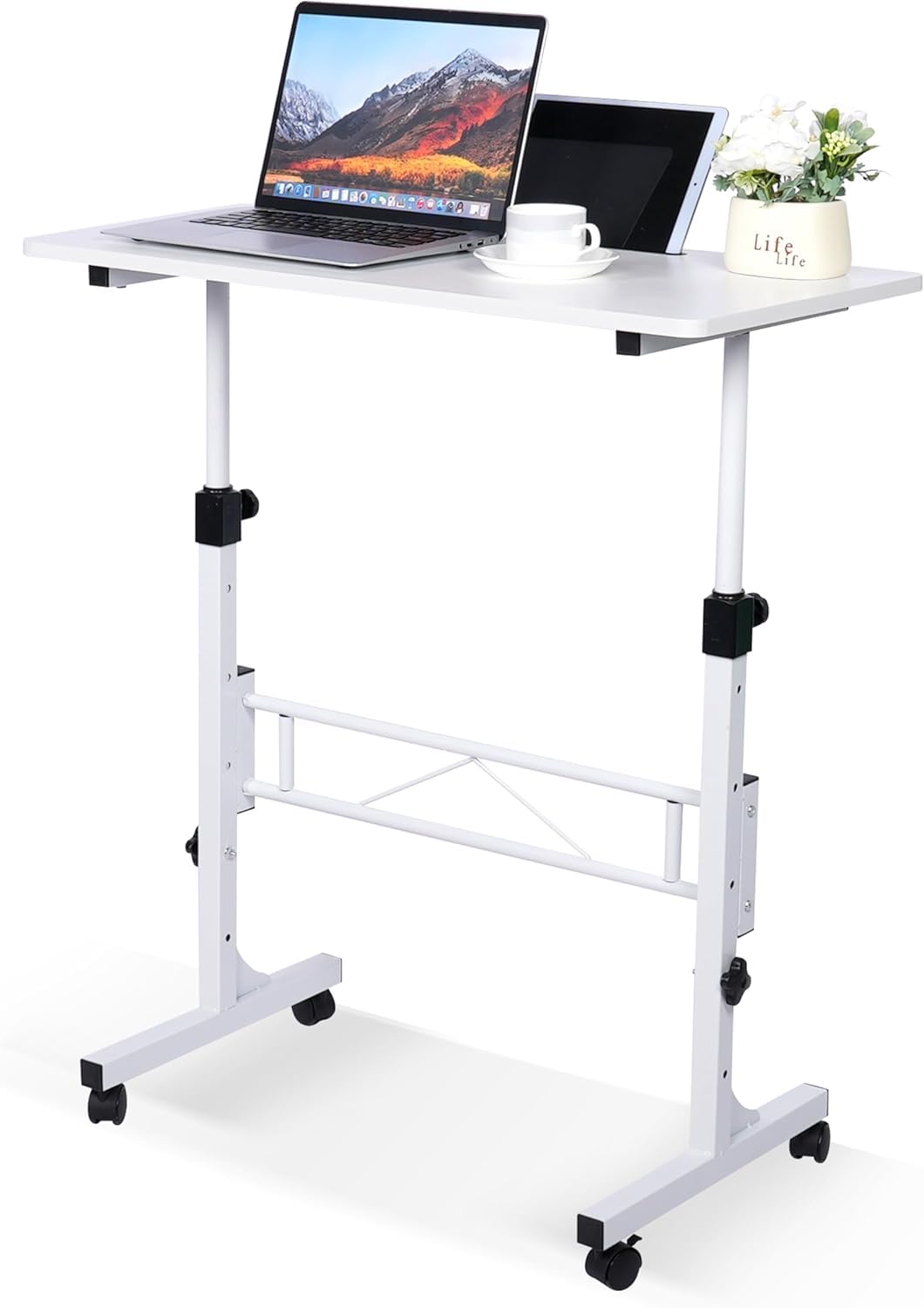 KLSMYHOKI Standing Desk Adjustable Height, Mobile Stand Up Desk with Wheels Small Computer Desks, Home Office Desk, Rolling Desks