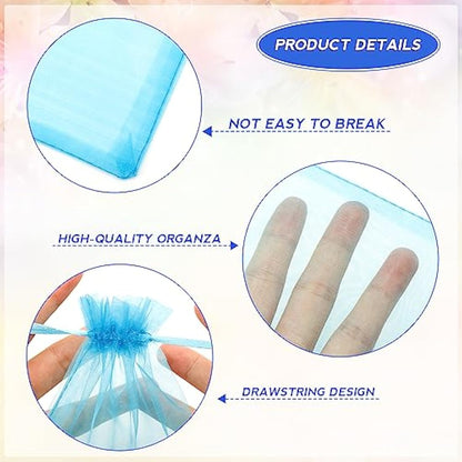G2PLUS Lake Blue Organza Gift Pouches, 10x15 CM Medium Organza Favour Bags, 100 PCS Wedding Jewelry Bags, Clear Mesh Pouches Perfect for Wedding, Christmas, Birthday, Anniversary