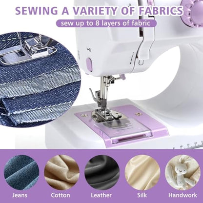 M MUNCASO Sewing Machine for Beginners,12 Stitch Electronic Sewing Machines,Mini Sewing Machine Double-line Two-speed Reverse Stitch with UK Plug