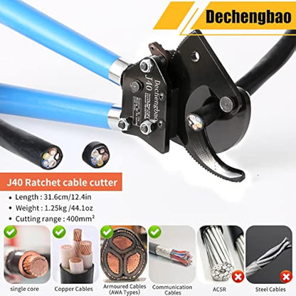 Ratchet Cutters, Dechengbao J40 Heavy Duty Wire Cutter for Aluminum Copper Cable up to 400mm², Ratchet Cable Cutters