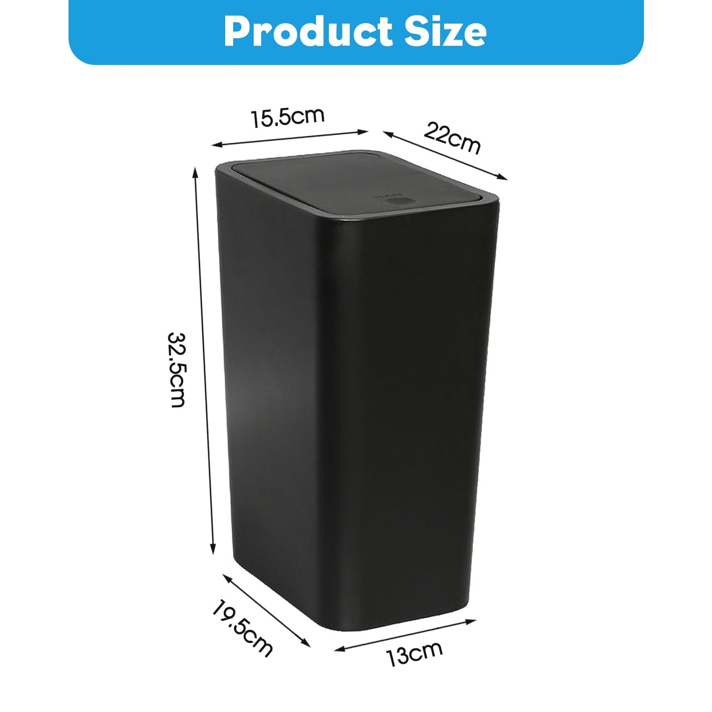 Yeqqzq 10L Bedroom Bin with Garbage Bag, Touch Top Bathroom Bin with Lid