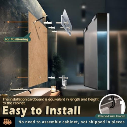 KWW LED Mirror Medicine Cabinet with Lights, LED Medicine Cabinet w/Defogger, Dimmer, 3 Color Light Makeup Mirror (55 x 70 cm)
