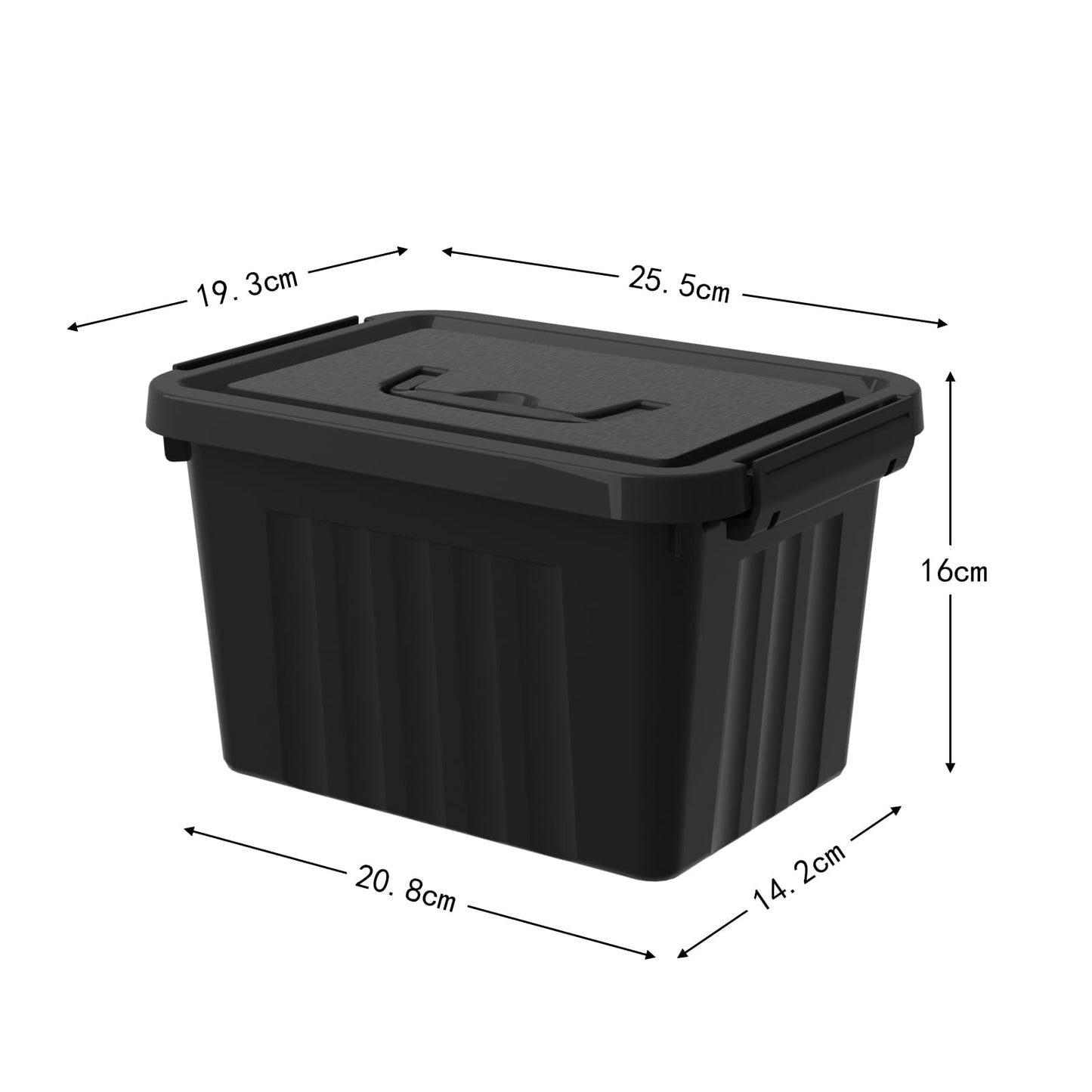 Minekkyes 6 L Plastic Storage Box with Lids/Handles, Stackable Storage Bin with Latching Buckles, 6 Packs, Black