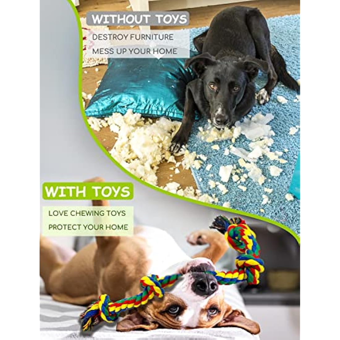 Decyam Dog Rope Toys for Large and Medium Breeds - 2 Pack of Heavy Duty XL Indestructible Dog chew Toys, 100% Cotton Tough Rope Chew Toy