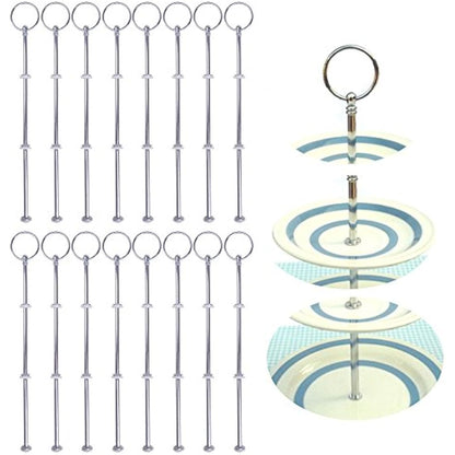 Rayinblue 16 Sets 3 Tier Cake Plate Stand Handle Fittings Silver for Tea Shop Room Hotel