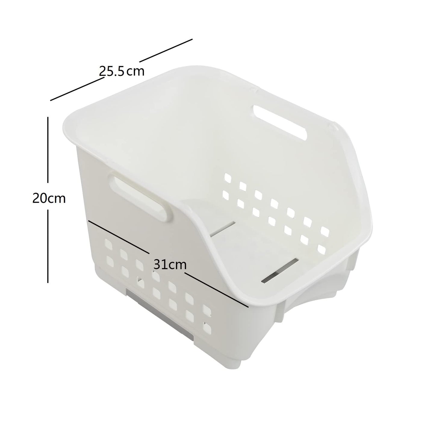 Zerdyne 3 Packs Plastic Stacking Storage Basket, White Stackable Storage Rack Baskets