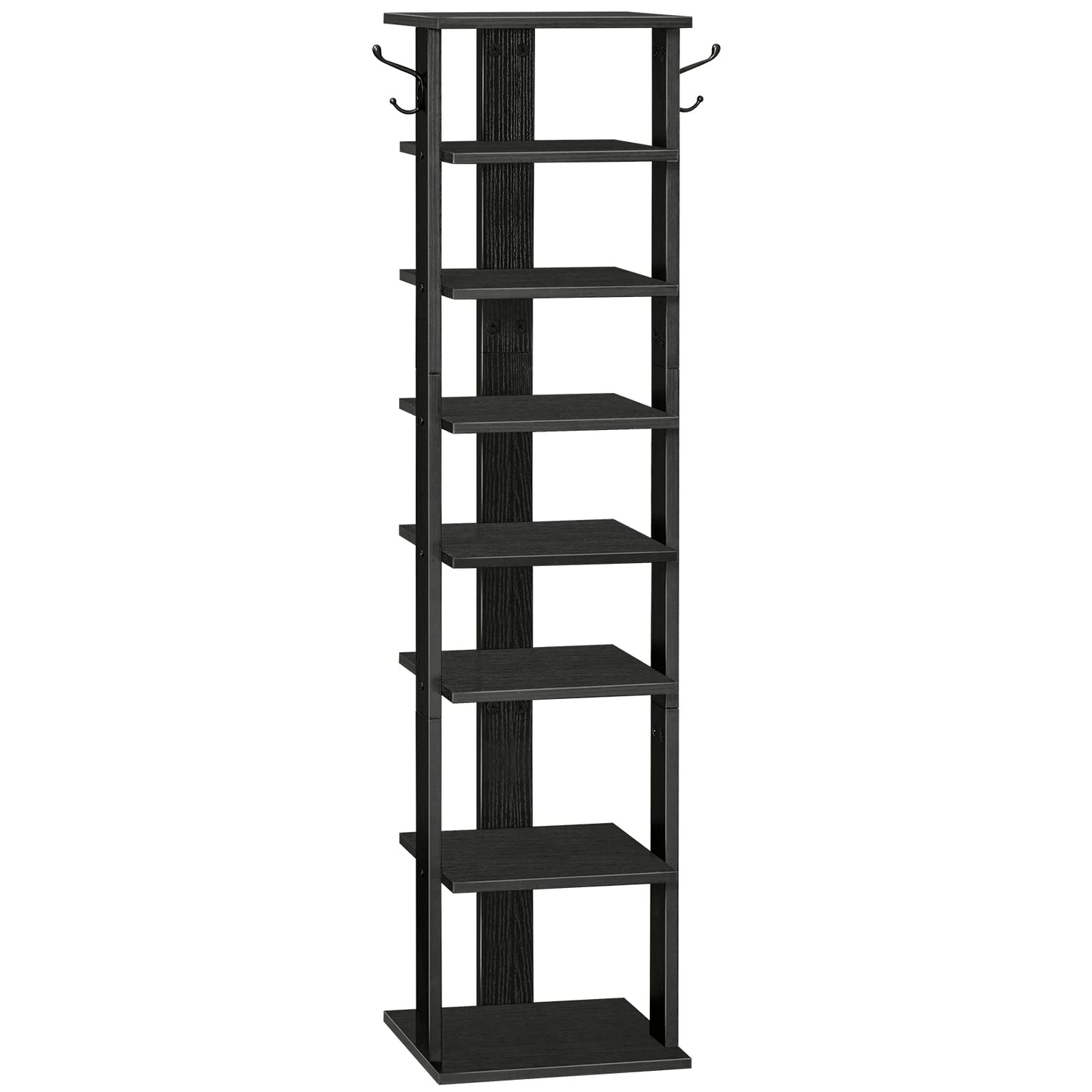 HOOBRO Tall Shoe Rack Wooden, Narrow Shoe Storage Organizer with 2 Hooks, Slim Shoe Shelf, Vertical Shoe Tower for Entrance, Living Room, Hallway