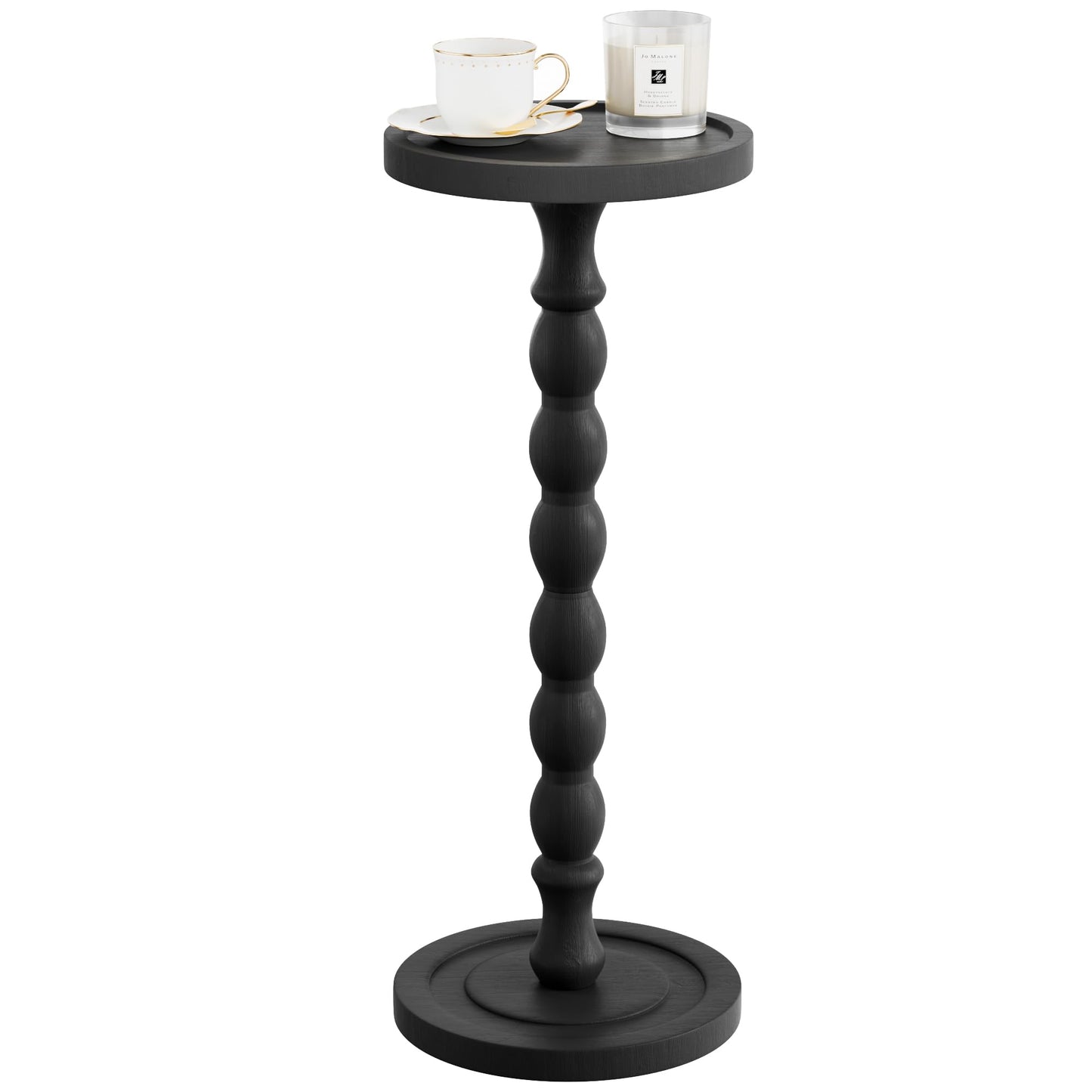 Caossuixin Wooden Round Side Table, Round Bar Table, Small End Table-Black