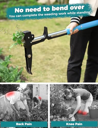 YISSVIC Mechanical Weed Puller Tool - Stainless Steel 4-Claw with Foot Pedal, Telescopic Root Remover for Garden, Stand-up Design (Blue)