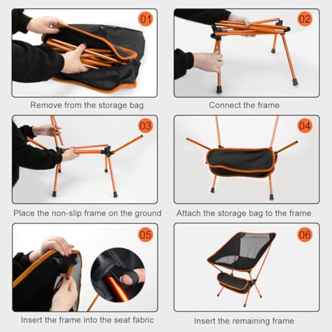SOPPY [2 Pack] Ultra Lightweight Folding Camping Chair, Portable Backpacking Chair, Heavy Duty 135kg Capacity, Outdoor Chairs with Carry Bag for Camping, Garden, Fishing, Beach,BBQs - Orange