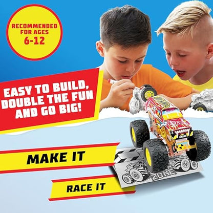 BLADEZ Hot Wheels Toyz Make Your Own Monster Truck - Art Set For Kids 6-12 with Markers & Stunt Ramp - Hotwheels Kit for Play - Kids Colouring Sets & STEM Learning - Customizable & Eco-Friendly