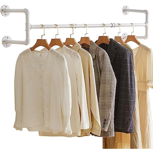 IBUYKE 50" Wall Mounted Coat Rack Industrial Design Wall Mount Removable Clothes Rack Space Saving Rack Load up to 60kg Four Bases White TYJ002W