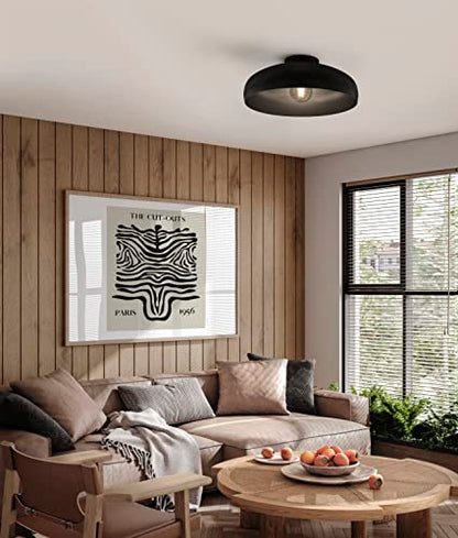 Eglo Mogano Flush Ceiling Light, Black Metal Industrial Design Lighting, Living Room, Bedroom and Hallway Lamp, E27 Socket