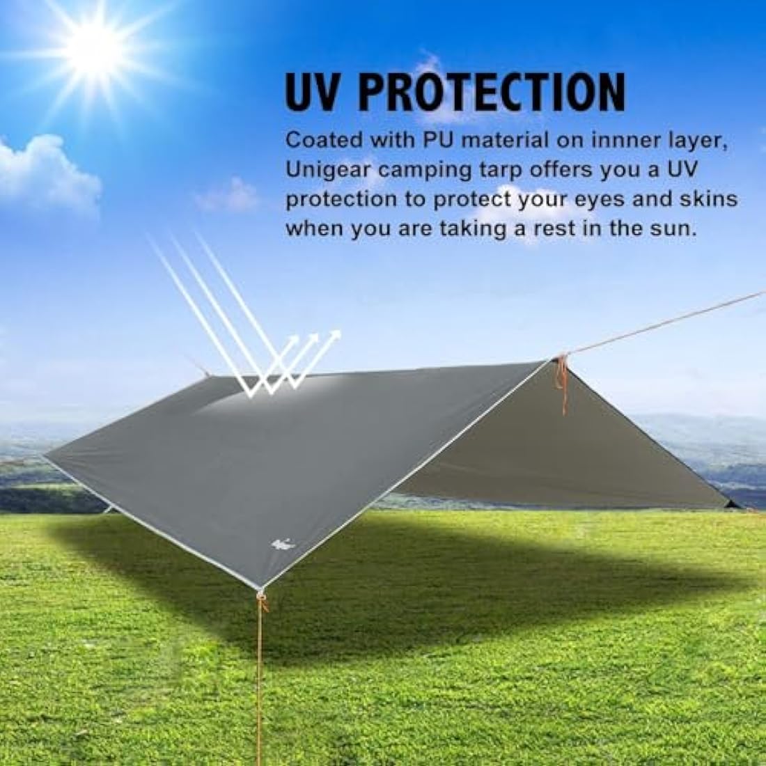 Unigear Tarp Rain Fly Tarp Waterproof Tent Cover Hiking Shelter Foldable Lightweight Waterproof for Camping and Protection Against Rain, Snow and Sun