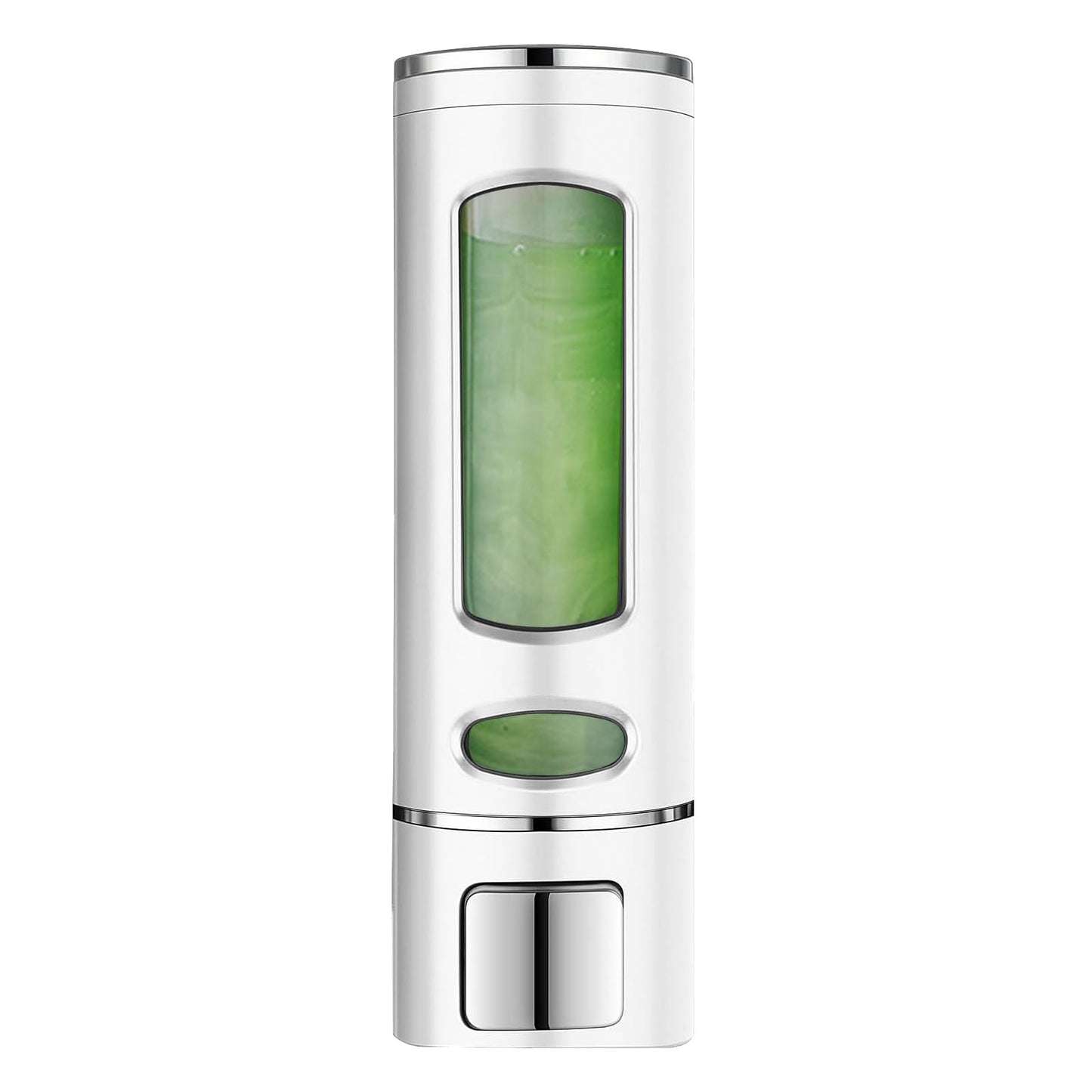 White Soap Dispenser Wall-Mounted, No-Drill Installation for Liquid Lotion, Shower Gel, Shampoo, Conditioner & Dish Detergent