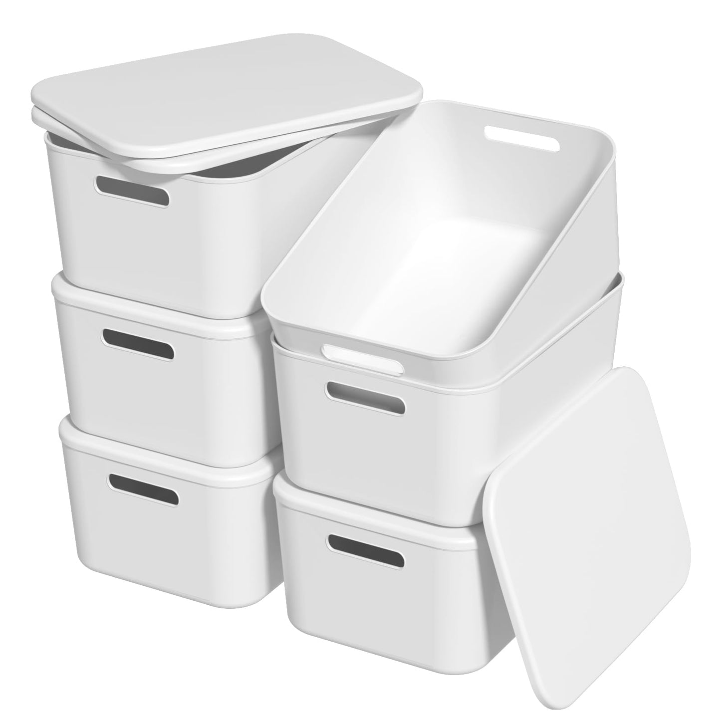 Ionoloy Kitchen Cupboard Organiser Boxes with Lids, 6 Pack Grey Plastic Storage Baskets
