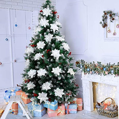 Toyvian Poinsettia Artificial Poinsettia Christmas Decorations Glitter Christmas Tree Flowers Decorations Novetly Artificial Chritstmas Flowers for Xmas Tree Decorations with Clips