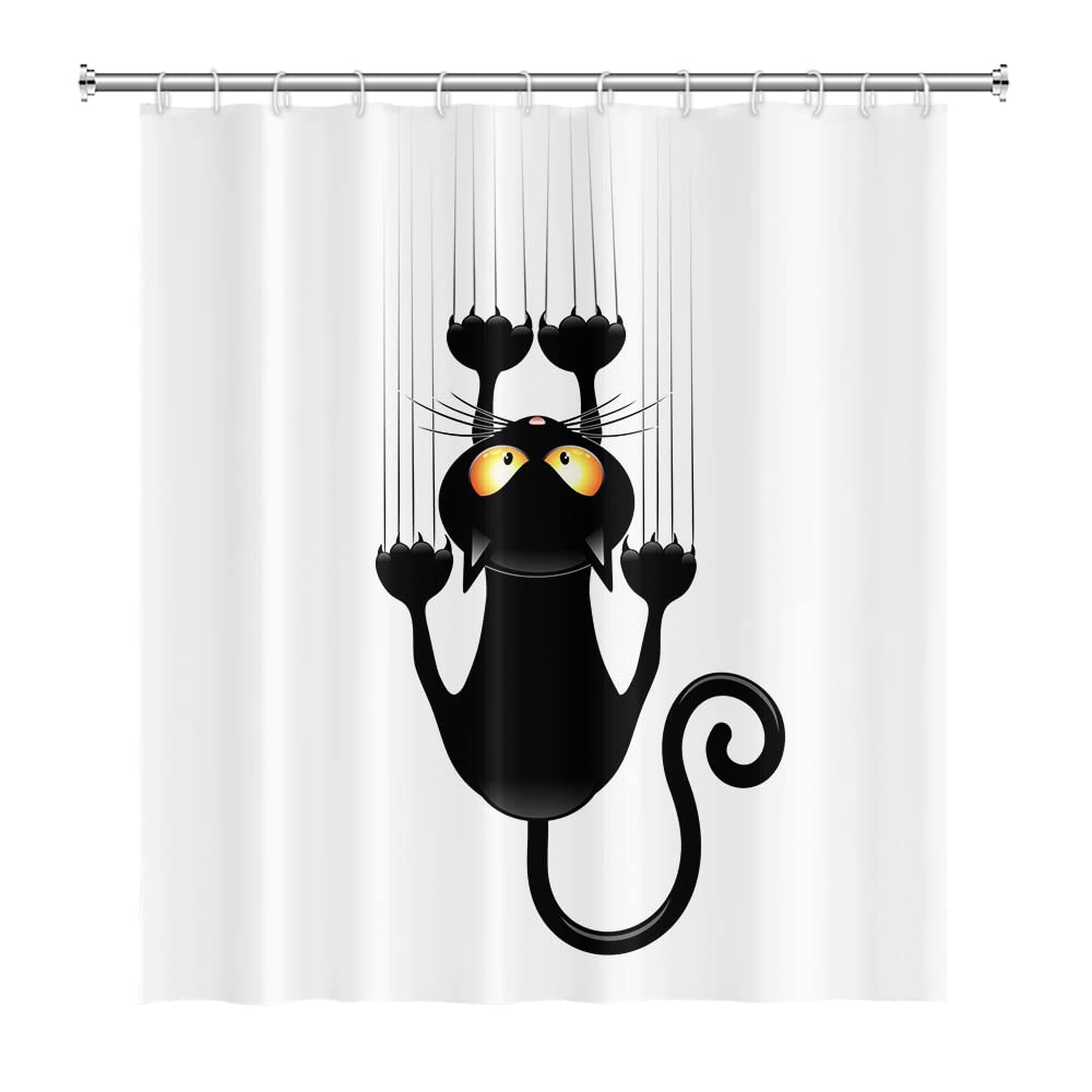 SDOTPMT 180x213cm Black Cat with Sharp Paws Shower Curtain Cute Funny Cat Kitty Bath Curtain White Background Bathtub Curtain for Child Bathroom