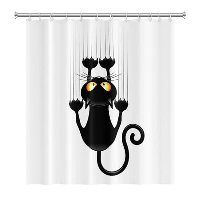 SDOTPMT 180x213cm Black Cat with Sharp Paws Shower Curtain Cute Funny Cat Kitty Bath Curtain White Background Bathtub Curtain for Child Bathroom