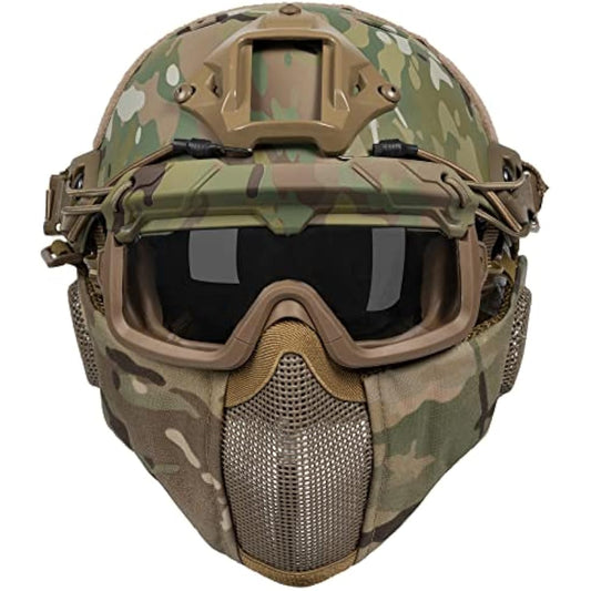 OneTigris Airsoft Fast Helmet - Full Face Protective Tactical Helmet With Foldable Ear Protection Mask And Goggles for Airsoft Paintball Sooting Wagrgame CS