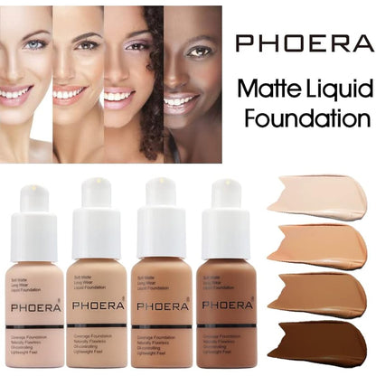 ABRUS® - Phoera Foundation Makeup, Full Coverage, Soft Matte Oil Control Concealer, Liquid Foundation, Long Lasting 24HR Waterproof and Blendable 30ml (103 Warm Peach)