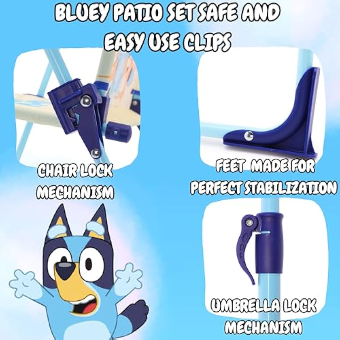 Toyland® Bluey & Bingo Table & Chairs Patio Set - 1 Table, 2 Chairs & 1 Parasol - Children's Indoor & Outdoor Furniture - Perfect for Beach & Garden
