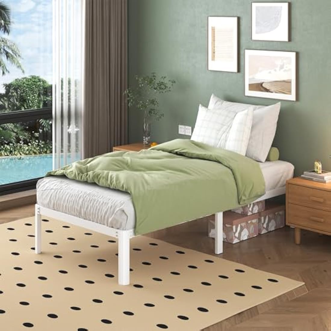 Lutown-Teen 30 cm High Small Single Bed Frames 2ft6 with Rounded Corner Legs, Heavy Duty White Metal Small Single Bed Frame, Noise Free, Easy Assembly