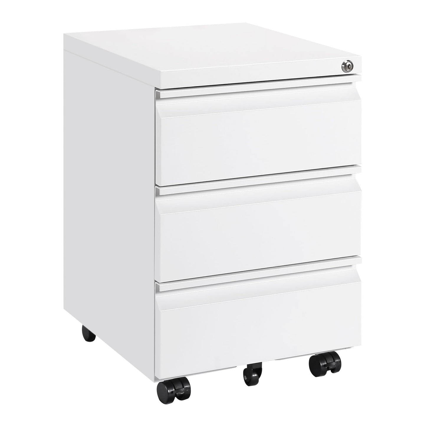 HOMSTEEL 3 Drawers File Cabinet, Metal Filing Cabinet with Lock, Mobile File Cabinet, Fully Assembled Except Casters, for Office, Home Office, White