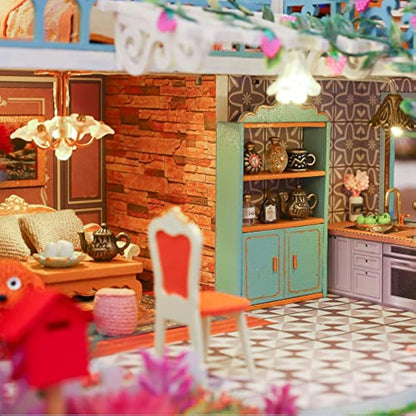 Cuteefun DIY Miniature Dolls House Kit for Adults to Build DIY Mini House Kit with Furniture Music, Make Your Own Craft House Model Father's Day(Happy Jungle Resort)