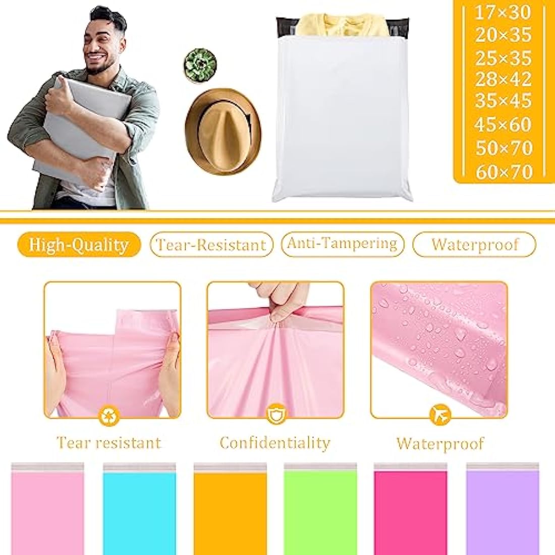 50pc 25x35cm Yellow Vinted Postage Bags Mailing Bags for Clothes,Mailing Poly Postal Self Seal Bags,Parcel Shipping Bags Strong Packaging Bag Delivery Bags Plastic Envelopes for Posting Clothes Parcel
