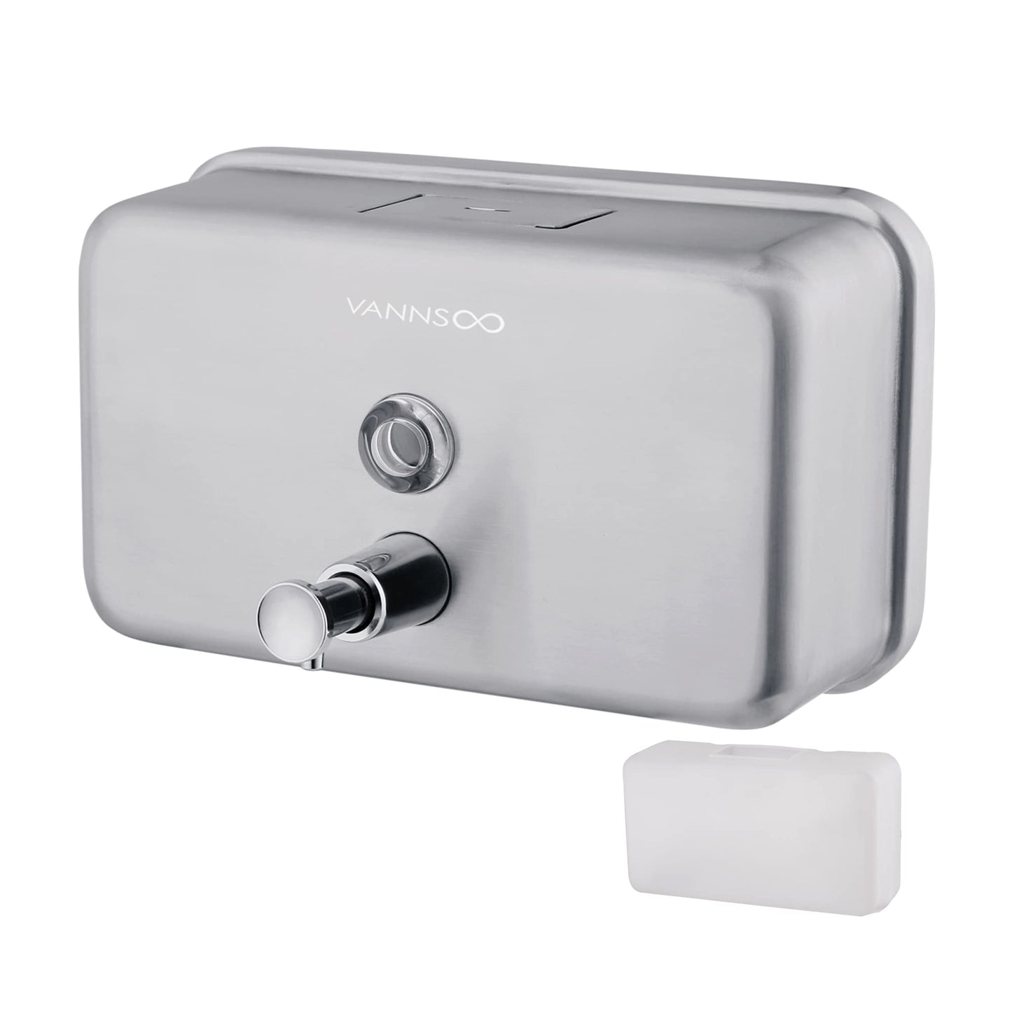 VANNSOO Commercial Wall Mounted Stainless Steel Soap Dispenser- 37oz - New Superior Design with Corrosion-Proof Lining (Horizontal)