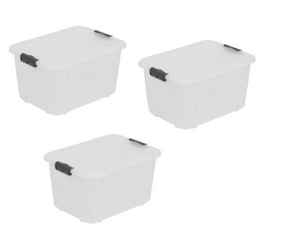 BranQ Home essential Universal Storage Container with Lid Velur, Set of 3, Size 16 L, BPA-Free Plastic PP, Transparent