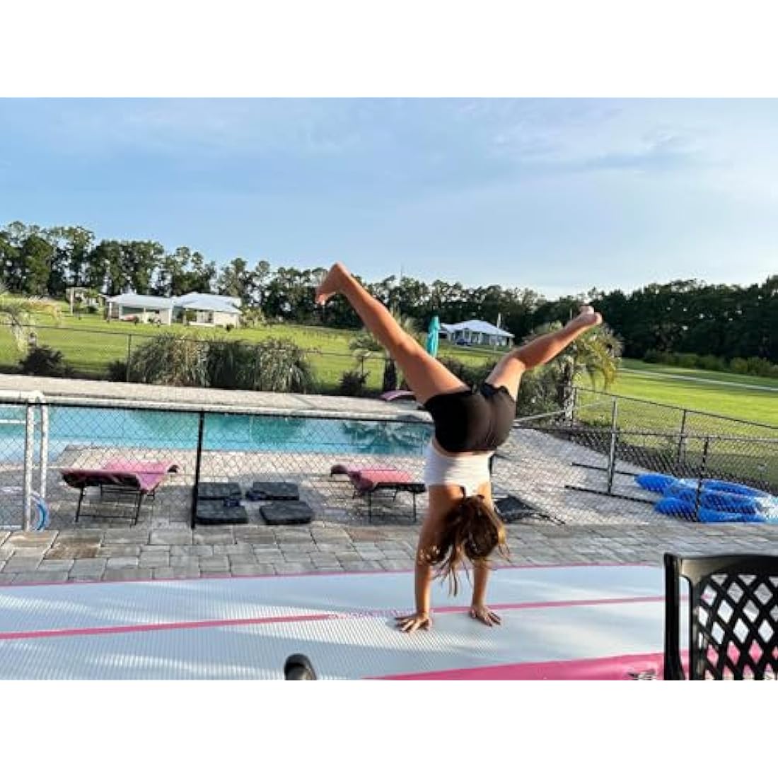 VOFiTNY All Purpose Gymnastics Mat 10’x3.3’x4’’ Sturdy Inflatable Tumbling Track Cheer Mat for Home/Gym Pink