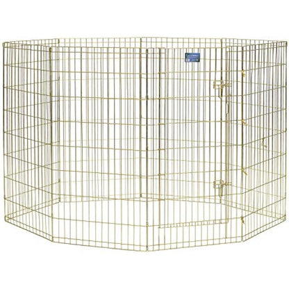 MidWest Homes for Pets Folding Metal Dog Exercise Pen and Pet Playpen with Door, Includes Grounding Stakes and Provides 1.5 Meters of Play Space, 122 cm Tall, Gold Zinc, 548-48