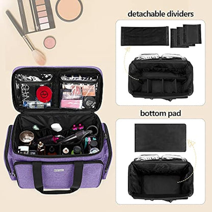 BAFASO Large Makeup Bag Cosmetic Bag with Removable Dividers, Travel Makeup Case Holds Cosmetics, Purple