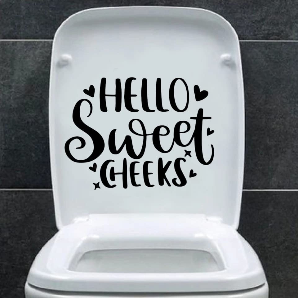 Hello Sweet Cheeks Bathroom Accessory, Cute Stickers - Funny Toilet Sticker, Bathroom Sign, Toilet Lid Decal, Bathroom Wall Art
