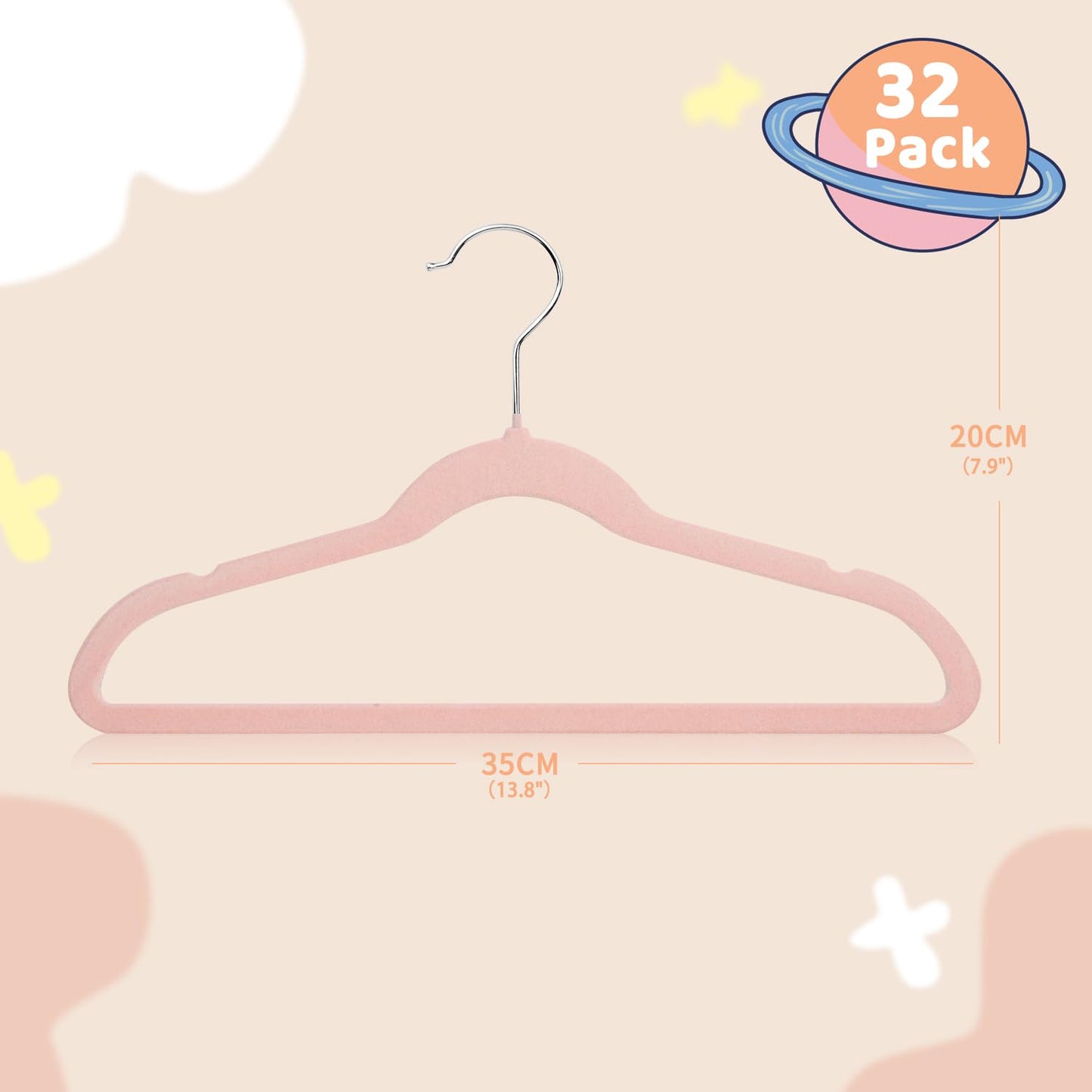 MangoKit Pink Kids Velvet Hangers Felt Children's Coat Hangers 32 Pack