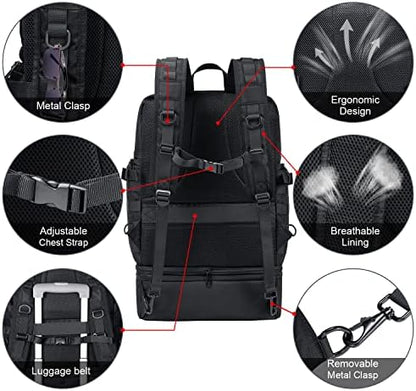 BERTASCHE Lunch Backpack for Men, Laptop Backpack with Insulated Cooler Box, Work Bag for Office, Travel, Uni, Hiking, Tactical, Molle, Black