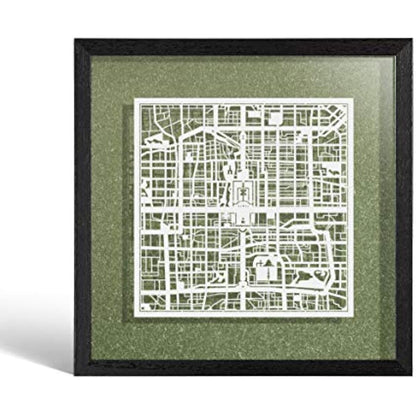 O3 DESIGN STUDIO Beijing Paper Cut Map framed, White map, Black frame, 9x9 inches, Gift Boxed, 4 background color, self-changing, Paper Art