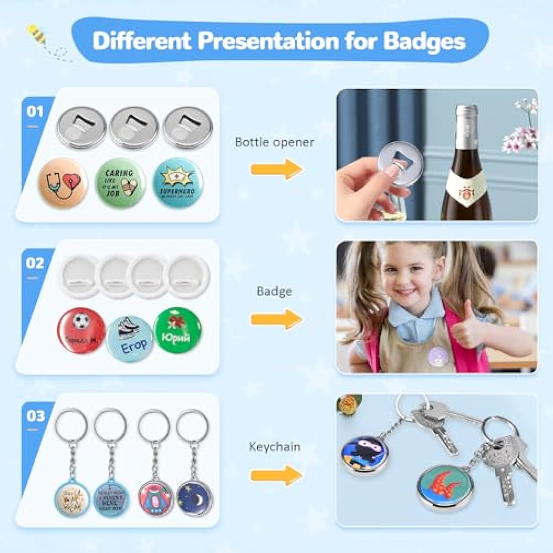 Badge Maker Button Machine Multiple Sizes DIY Pin Maker Badge Press Machine with 10 Bottle Opener, 10 Key Chain Suits, Molds & Round Paper Cutter DOYFAY (Violet, DC109P320)