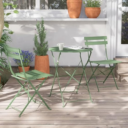 Grand patio Folding Bistro Set 3 Pieces, Conversation Set, Folding 2 Chairs and 1 Table, Weather Resistant, Patio Table Chairs for Balcony,Yard, Garden Sage Green
