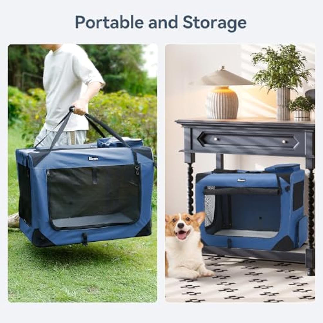 Reerooh Dog Carrier Cat Carrier Bag, Foldable Fabric Car Dog Travel Crate, Portable Soft Pet Carrier for Transport, Breathable Puppy Carrier for Large Dogs with Cushion & Dog Bowls