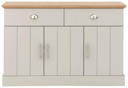 GFW Kendal Grey and Oak Large Sideboard, 3 Door 2 Drawer Storage Cabinet, Country Style Living Room and Dining Room Furniture
