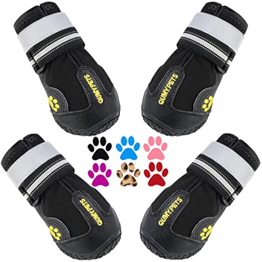 QUMY Dog Shoes for Large Dog, Medium Dogs Boots & Paw Protectors for Winter Snowy Day, Summer Hot Pavement, Waterproof in Rainy Weather, Outdoor Walking, Indoor Hardfloors Anti Slip Sole Black Size 3