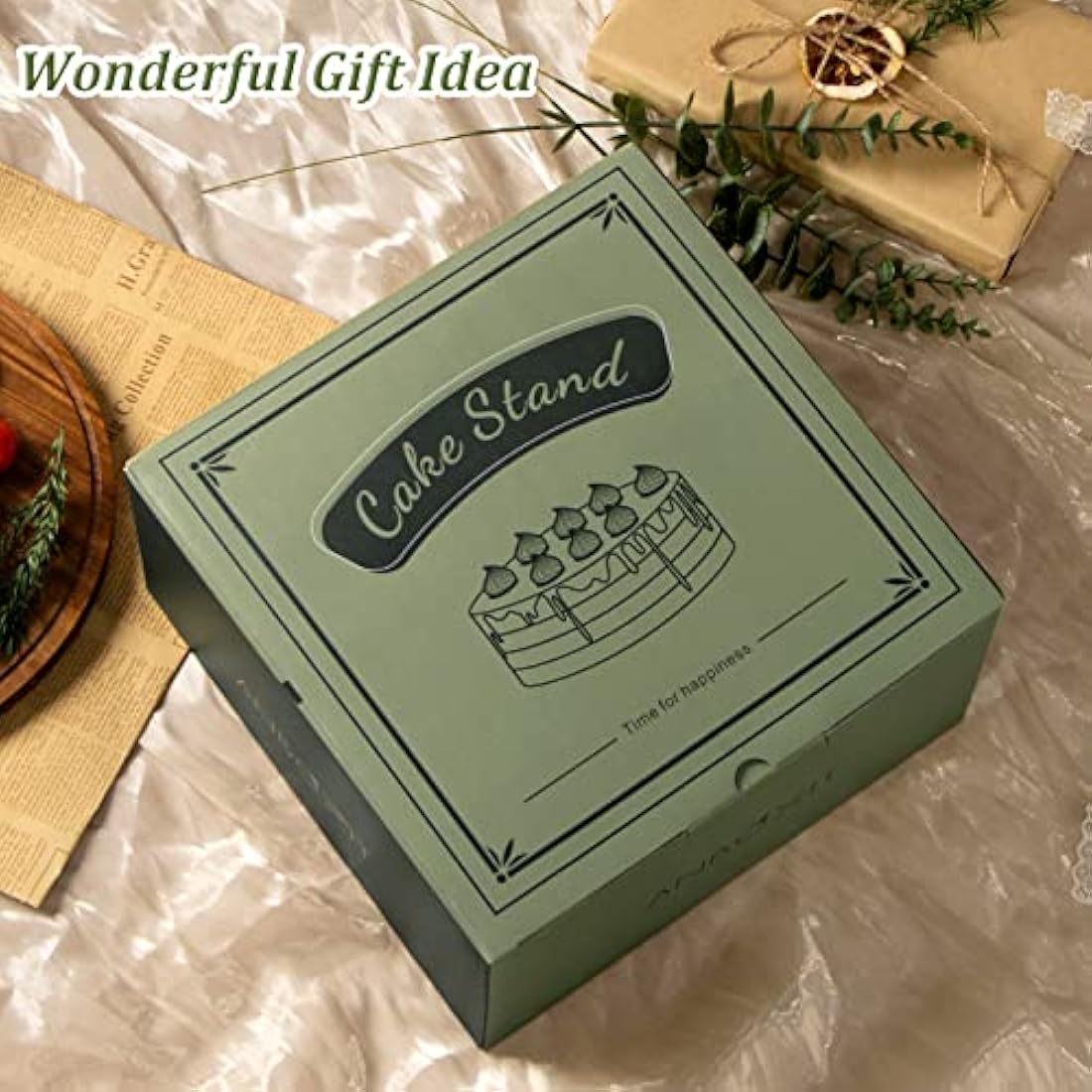 ANBOXIT Cake Stand with Dome Lid, Acacia Wood Cake Plate with Cover, Wooden Cake Display Stand with Acrylic Dome ( Flat )