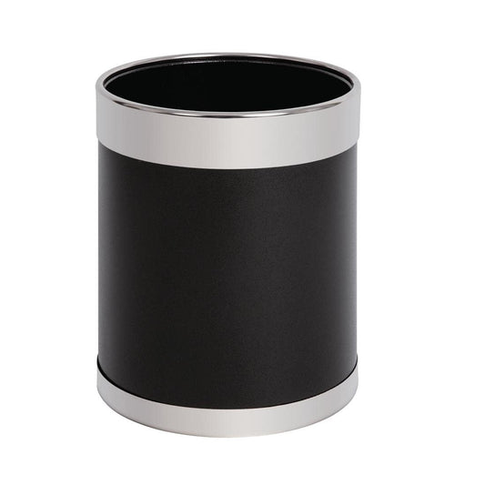 Bolero Mitre Black Waste Paper Bin with Silver Rim -Material Powder Coated Steel