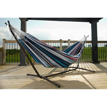 Vivere, Denim Double Cotton Hammock with Space-Saving Steel Stand including Carrying Bag