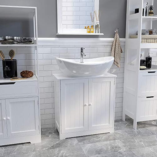 Mondeer Under Sink Cabinet,Bathroom Floor Cabinet with 2 Doors and 2 Shelves Wooden Space Saving Free Standing 60 x 30 x 60 cm White