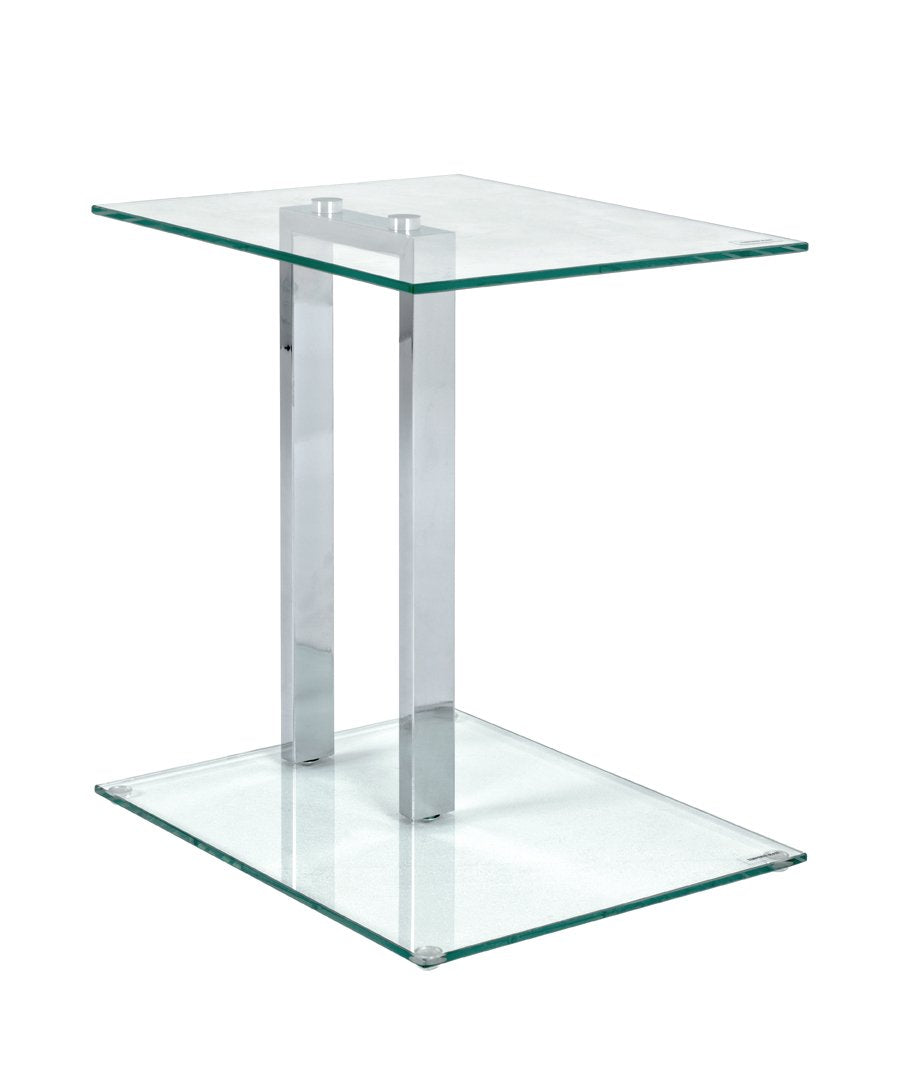 HAKU Side table, Chrome Metal, Coffee Table, Safety Glass 8 mm – Dimensions: W 45 x H 50 x D 35 cm Style: Modern