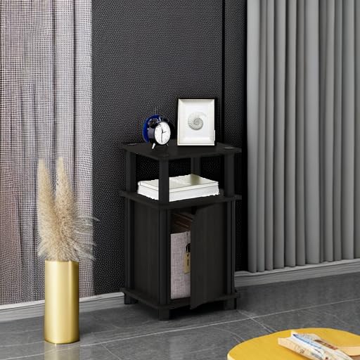 Furinno JUST Side Table, 3-Tier End Table with Door Cabinet, Night Stand, Bedside Table with Open Shelf, for Living Room, Bedroom, Espresso